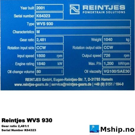 Reintjes WVS 930 2,481:1 https://mship.no