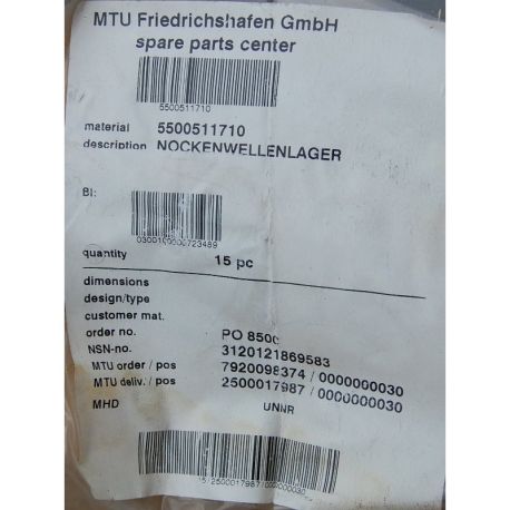 MTU 5500511710 CAMSHAFT BEARING NOCKENWELLENLAGER mship.no