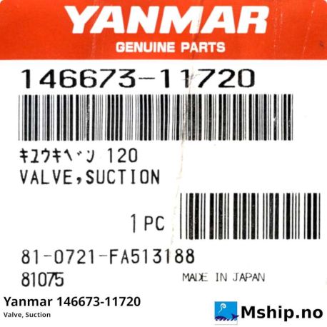Yanmar 146673-11720 Valve, Suction https://mship.no