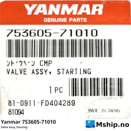 Yanmar 753605-71010 Valve Assy, Starting https://mship.no