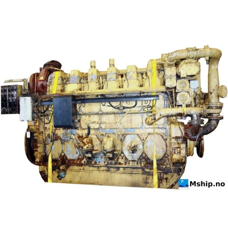 Caterpillar 3606 — Manufacturer: Caterpillar, Model: 3606, Arrangement number: 7W6424, Serial number: 8RB00352, Performance specification: 0T8586, Year: 1989, HP: 2258, kW: 1680, RPM: 1000, Running Hours: 77.000 in 2013., Cylinder bore: 280 mm, Piston Stroke: 300 mm, Number of cylinders: 6, Displacement: 111 Liter, Cylinder configuration: In line, Rotation direction: CCW - Counter clockwise seen from aft, Fuel Type: Diesel, Other: Rebuilt to C280 and TIER II with electronic injectors in 2008 - done by Caterpillar.
EXHAUST MANIFOLD and coolers SOLD !!! - not included with engine.
, Weight: 15680 kg. dry weight.