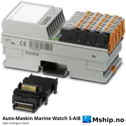 Auto-Maskin Marine Watch S-AI8 Eight Analogue Inputs — Manufacturer: Auto-Maskin, Model: Marine Watch S-AI8, Manufacturers part number: 1500090, Performance specification: Module with eight analogue input channels; up to two per I/O cabinet, Class: IACS type approved: DNV (TAA000033G) – Marine Watch S Series