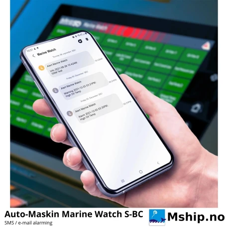 Auto-Maskin Marine Watch S-BC Broadcast SMS / E-mail Alarming — Manufacturer: Auto-Maskin, Model: Marine Watch S-BC, Manufacturers part number: 2500230, Performance specification: SMS and e-mail alarming of operator-selected Marine Watch S alarms / events, Remarks: Ethernet connection to the Marine Watch S system, DIMENSIONs: 300 x 300 x 210 mm (W x H x D)