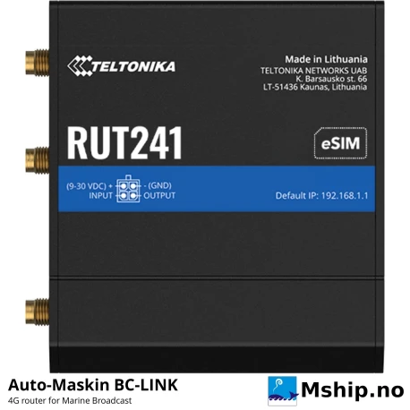 Auto-Maskin BC-LINK Router — Manufacturer: Auto-Maskin, Model: BC-LINK Router, Manufacturers part number: 1501555, Performance specification: Industrial cellular router for Marine Broadcast: 2G / 3G / 4G LTE, Wi-Fi, 2 x Ethernet, DIMENSIONs: 83 x 25 x 80 mm (W x H x D)