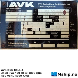 AvK DSG 86 L1-4 nameplate, unit 1, serial 8124138 G108
