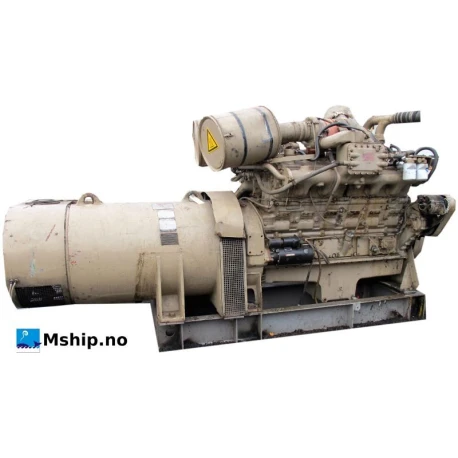 Cummins VT12-800-GC generator set with  413 kWA generator — Manufacturer: Cummins, Model:  VT12-800-GC, Arrangement number: S.O no. 97327, Serial number: 10308015, Year: 1974, RPM: 1500, Number of cylinders: 12, Rotation direction: CCW - Counter clockwise seen from aft, Generator end type: Cummins model 5AT1224858D1 Cummins part No 202718 Serial number HH8373418, Amps: 1376    *    1145     *   688        *    573    *, Volt: 100/173 * 120/208 *   200/346 *   240/426, HZ: 50, kVA: 413