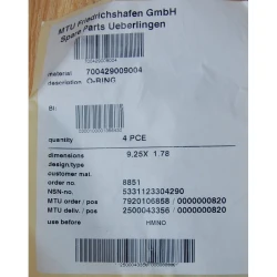 MTU 700429009004 O-RING — Manufacturer: MTU, Manufacturers part number: 5590981380