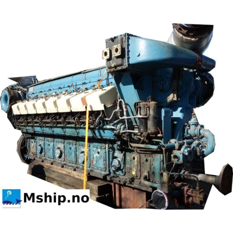 Nohab F216V-D825 — Manufacturer: Nohab Polar, Model: F216V-D825, Serial number: 2669, Year: 1975, HP: 3520, kW: 2626, RPM: 820, Running Hours: 33105 since last major overhaul. 84524 running hours total, Cylinder bore: 250 mm, Piston Stroke: 300 mm, Number of cylinders: 16, Displacement: 235,62 Liter, Cylinder configuration: 45 degree V-engine, Rotation direction: CCW - Counter clockwise seen from aft, Class: DNV, Weight: 17900 kg including flywheel