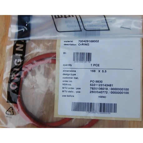 MTU 700429168002 O-RING — Manufacturer: MTU, Manufacturers part number: 700429168002