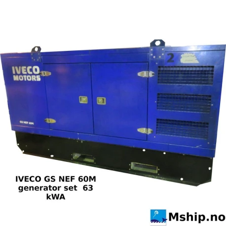 IVECO GS NEF 60M generator set  63 kWA — Manufacturer: IVECO, Model: GS NEF 60M, Year: 2007, RPM: 1500, Fuel Type: Diesel, Injection pump type: Built in fuel tank and Connections for external tank., Other: Generator code MJB2042L051MO, Generator end type: Marelli Generators type MJB 200 MB4, Amps: 91, Volt: 400, HZ: 50, kVA: 63