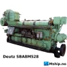 Deutz SBA 8M 528 — Manufacturer: Deutz, Model: SBA 8M 528, Serial number: 6016118, HP: 600, kW: 441, RPM: 620, Cylinder bore: 220 mm, Piston Stroke: 280 mm, Number of cylinders: 8, Displacement: 85,2 Liter, Cylinder configuration: In line, Rotation direction: CCW - Counter clockwise seen from aft, Fuel Type: MDO or HFO, Turbo model: BBC VTR200H, Class: Germanischer Lloyd, Weight: 8,6 Ton, without flywheel.