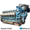 Nohab F316V — Manufacturer: Nohab, Model: F316V, Serial number: 3240, HP: 4023 @ 825 / 4500 @ 900 rpm, kW: 3000 @ 825 rpm / 3310 @ 900 rpm, RPM: 825, Running Hours: 25400 since last major overhaul. 110566 running hours total., Cylinder bore: 250 mm, Piston Stroke: 300 mm, Number of cylinders: 16, Cylinder configuration: 45 degree V engine, Rotation direction: CW - Clockwise seen from aft, Class: DNV, Weight: Dry weight 21,7 Ton, including flywheel-