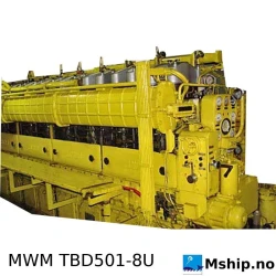 MWM TBD501-8U — Manufacturer: MWM, Model: TBD501-8U, Serial number: 501.08.0101006, Year: 1971, HP: 3000, kW: 2237, RPM: 510, Running Hours:  232063, Number of cylinders: 8, Cylinder configuration: In line, Rotation direction: Reversible engine - can rotate both ways, Injection pump type: BOSCH 0 414 989 008 - BOSCH 0414989008 - PF1D280CS1699