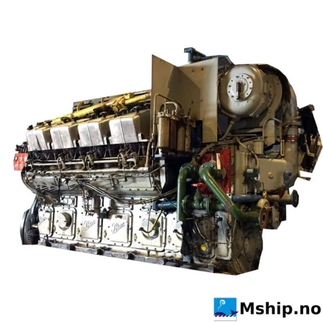 Nohab Polar  F 28V-D825 — Manufacturer: Nohab Polar, Model: F 28V-D825, Serial number: 2786, Year: 1976, HP: 1760, kW: 1313, RPM: 825, Cylinder bore: 250 mm, Piston Stroke: 300 mm, Number of cylinders: 8, Displacement: 117,81 Liter, Cylinder configuration: V-engine, Rotation direction: Clockwise seen from flywheel end. CW, Class: DNV, Other: Lube oil pump and seawater pump not included