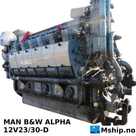 MAN B&W ALPHA  12V23/30-D — Manufacturer: MAN B&W Alpha, Model: 12V23/30-D, Serial number: 15505, Year: 1987, HP: 2400, kW: 1760, RPM: 825, Cylinder bore: 225 mm, Piston Stroke: 300 mm, Number of cylinders: 12, Cylinder configuration: V-engine, Class: DNV