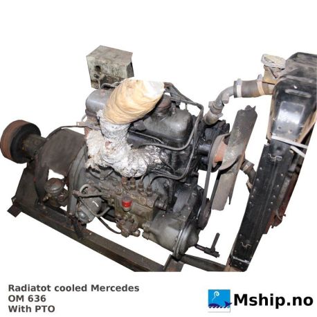 Mercedes OM 636 — Manufacturer: Mercedes, Model: OM 636 VI-E, Manufacturers part number: 936.917, Serial number: 636.917510, HP: 42, kW: 31, RPM: 3300, Cylinder bore: 75 mm, Piston Stroke: 100 mm, Number of cylinders: 4, Displacement: 1,767 Liter, Cylinder configuration: In line, Rotation direction: CCW - Counter clockwise seen from aft, Fuel Type: Diesel, Injection pump type: BOSCH PES4A50, Other: Fitter with V-belt Power take off - PTO