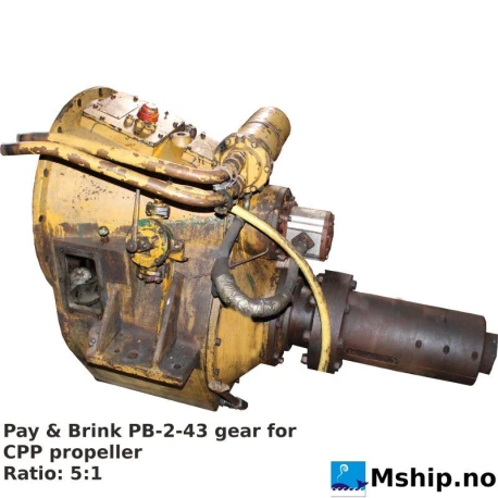 Pay & Brinck PB 2-43 — Manufacturer: Pay & Brinck, Model: PB 243, Serial number: 2133, Year: 1976, Rotation direction: Engine rotation:  Counter clockwise CCW. Propeller shaft rotation: Clockwise - CW, Other: Max input torque: 3098 N.m- Flywheel adaptor: SAE 0 or alternatively SAE 1, Gear type: Non Reversing Gearbox  CPP  - to be used with controllable pitch propeller, Gear ratio: 5:1