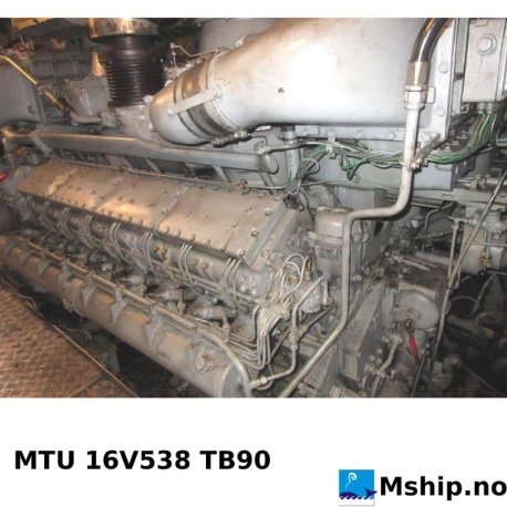 MTU 16V538 TB90 — Manufacturer: MTU, Model: 16V538 TB90, Serial number: 91536  and  91200, Year: 1970, HP: 3500, kW: 2610, Cylinder bore: 185 mm, Piston Stroke: 200 mm, Number of cylinders: 16, Displacement: 86 Liter, Cylinder configuration:  60 degree V, Rotation direction: CCW - Counter clockwise seen from aft, Fuel Type: Diesel, Turbo model: MTU AGL 84 turbocharger, Other: regulator R32gp-2, Weight: About, 6700 Kg - dry weight, Gear type: MTU Maybach KS4018