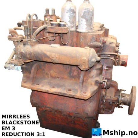 MIRRLEES BLACKSTONE EM 3 — Manufacturer: Mirrlees Blackstone, Model: EM 3, Serial number: EM3 72K54     w.o.c No BM92-73, RPM: 900, Gear type: FP  - normal reverse gear for fixed propeller blades, Gear ratio: 3:1