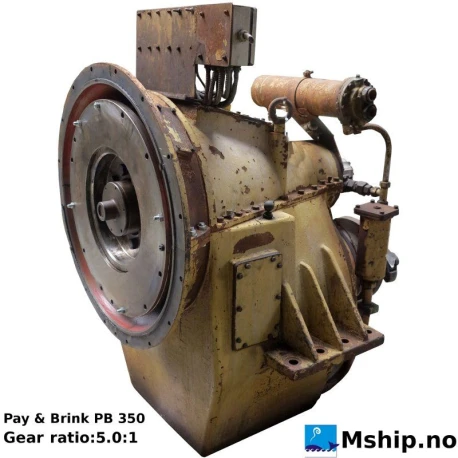 Pay & Brinck PB 350 — Manufacturer: Pay & Brinck, Model: PB 350, Alternative part number: pb350, Serial number: 3155, Year: 1991, Other: Max input torque 6290 N.m   SAE 00 housing, Gear type: Non Reversing Gearbox  CPP  - to be used with controllable pitch propeller, Gear ratio: 5.0:1