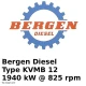 Bergen Diesel KVMB 12 — Manufacturer: Bergen Diesel, Model: KVMB 12, Year: 1980, HP: 2640, kW: 1940, RPM: 825, Running Hours: 55000, Number of cylinders: 12, Cylinder configuration: V-engine, Rotation direction: Both CCW and CW available, Class: DNV, Remarks: Running Hours since Last overhaul: about 3500 hours