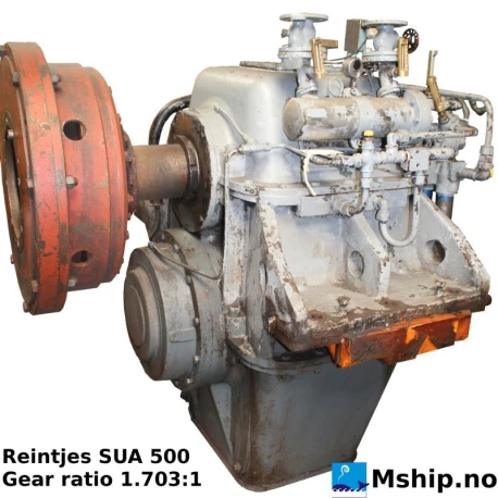 Reintjes SUA 500 — Manufacturer: REINTJES, Model: SUA 500, Serial number: 45906, Year: 1978, HP: 2000 , kW: 1470, RPM: 450, Other: Weight 4000 kg, Gear type: FP  - normal reverse gear for fixed propeller blades, Gear ratio: 1.703:1
