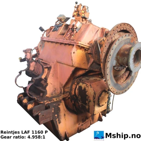 Reintjes LAF 1160 P — Manufacturer: REINTJES, Model: LAF 1160 P, Serial number: 54189, Year: 1989, HP: 1611, kW: 1185, RPM: 1000, Rotation direction: Engine side: CCW  - propeller side: CW, Other: Max torque: 11550 N.m, Gear type: Non Reversing Gearbox  CPP  - to be used with controllable pitch propeller, Gear ratio: 4.958:1