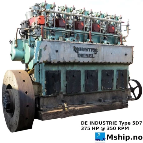 de INDUSTRIE Type 5D7 — Manufacturer: de INDUSTRIE, Model: Type 5D7, Serial number: 4271, Year: 1958, HP: 375, kW: 276, RPM: 350, Fuel Type: Diesel, Other: Fitted with Injection Pump type:  BOSCH   PF1W180/00