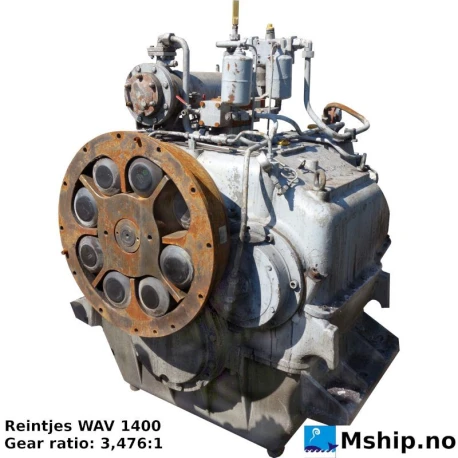 Reintjes WAV 1400 — Manufacturer: REINTJES, Model: WAV 1400, Serial number: 48708, Year: 1981, HP: 900, kW: 662, RPM: 750, Rotation direction: Engine side: CCW - Propeller side: CW, Other: weight: 2840 kg    Max torque 9835,5 Nm, Gear type: FP  - normal reverse gear for fixed propeller blades, Gear ratio: 3.476:1