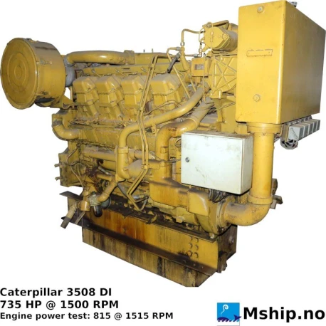 Caterpillar 3508 DI — Manufacturer: Caterpillar, Model: 3508 DI, Arrangement number: 7N8701, Serial number: 23Z01708, Year: 1987, HP: 735, kW: 541, RPM: 1500, Number of cylinders: 8, Cylinder configuration: V-engine, Rotation direction: CCW, Fuel Type: Diesel, Other: Tested, Engine power test: 815 HP @ 1515 RPM