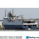 224' Seismic vessel - UT 743 design — Manufacturer: Ulstein Verft AS, Norway, Model: UT 743 design, Serial number: Yard no. 234, Year: 1993, Class: Det norske Veritas Class + A1, Ice-C. E0, Heldk., Length Overall LOA Meter: 78, Length between Perpendicular Meter: 67,7, Molded Breadth Meter: 17, Molded Depth Meter: 7,59, Draft (Maximum) Meter: 5,4, Clear Deck M²: Work deck area (Main deck): (8000 sq.ft) 740 m2, Gross tonnage ITC (registred): 3700, Net Tonnage  ITC (registred): 1076, Fuel Oil:: 1330, Fresh Water M³ : 225,4, ACCOMMODATIONS:: Accommodation 56 persons in total, of which: - 18 one-man cabines- 18 two-man cabines - 1 two-bed hospital, Main Engines:: Bergen Diesel, main engines: 2 x BD 32 M (BRM-6) & each of 3300 BHP at 750 rpm., Bow Thrusters:: Ulstein Propeller, bow thruster: 150 TV, 590 kW/800 HP, el.driven., Propulsion:: Ulstein Propeller: Twin screw propulsion comprizing: 2 x 1500 AGSC controllable pitch propulsion plants, each with: Low noise, 4-bladed secwed CP-propeller, driven through a reduction gearbox with two-speed PTO for shaft generator., Shaft Generators:: 2 x 2000 kVA, 450 V, 60 Hz, Ship’s Service Generators:: Aux.generator: 1 x 1338 kVA, 450 V, 60 HZ, driven by one
Caterpiller 3512 TA, diesel engine, rated at 1125 HP at 1800 rpm
Clean power: 2 x 73,6 kVA, 208 V, 60 Hz, SCFM, 2000 psi, driven by Caterpiller 3516 Diesel engine., LIFESAVING EQUIPMENT: Life boats: 2 x 48 persons enclosed. Life rafts: As per Solas. , Rudders / steering gear: Ulstein high lift rudders: 2 off, Maximum speed: Trial Speed (4,5): 15,6 knots, Economical speed: 14 knots, Bollard pull: Design pull, 5 kn: 30 tonnes -  Max.pull, 5 kn: 50 tonnes, Helideck: yes, AS 332 Super Pumpa. CAA/DnV, MOB boat / Work boat: MOB boat: 1 x Seabear 23, with inboard diesel. Davit deployed + Work boat: 1 x Seabear 23, with inboard diesel Davit deployed.