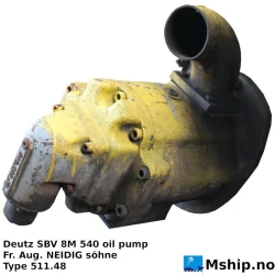 Deutz DBV 8M 540 oil pump — Manufacturer: Deutz, Model: Oil pump SBV 8M 540, Serial number: 957647, Year: 1975, RPM: 2000 max., Other: Weight: 140 kg., Pump Pressure BAR: 9, m³ /h, cubic meter per hour capacity: Capacity L/MIN : 1200, Remarks: We can also offer new unused pumps of this model.
