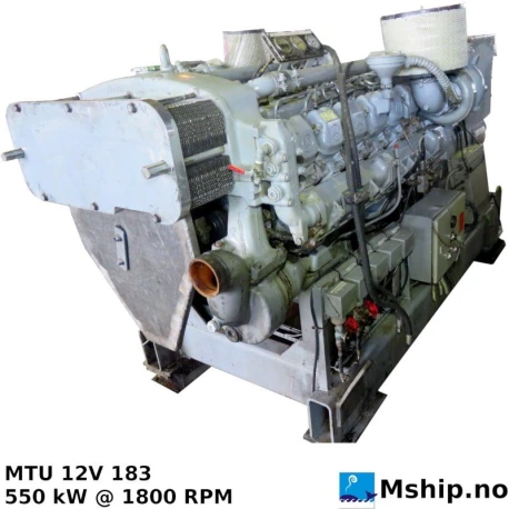 MTU 12V 183 generatorset  625 kWA — Manufacturer: MTU, Model: 12V 183, Serial number: 444-901-502-018808, Year: 2001, HP: 737, kW: 550, RPM: 1800, Running Hours: 21265, Fuel Type: Diesel, Class: DNV, Generator end type:  Stamford - Newage HC.M534E1 - serial C00166414/01, Amps: 820,1, Volt: 440, HZ: 60, kVA: 625