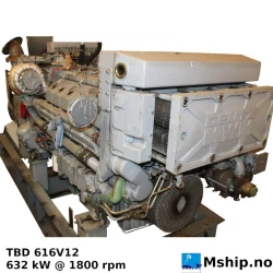 DEUTZ MWM TBD 616 V12 — Manufacturer: Deutz MWM, Model: TBD 616 V12, Serial number: 2203204, Year: 2001, HP: 847, kW: 632, RPM: 1800, Running Hours: Total hours 39613, 17613 after last overhaul, Cylinder bore: 132 mm, Piston Stroke: 160 mm, Number of cylinders: 12, Cylinder configuration: V-engine, Fuel Type: Diesel, Class: DNV, Generator end type: STAMFORD HC.M634H2, Amps: 984, Volt: 440, HZ: 60, kVA: 750
