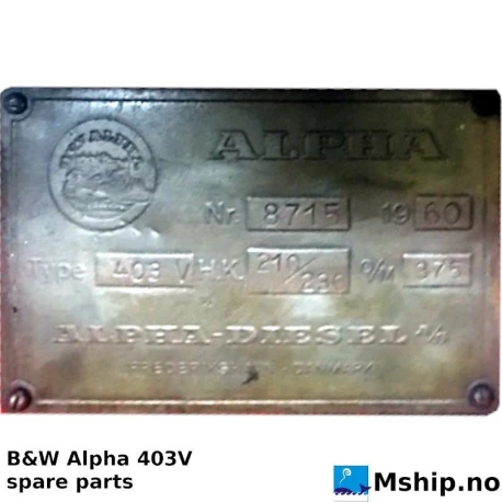 B&W Alpha 403V — Manufacturer: B&W Alpha, Model: 403V, Serial number: 8715, Year: 1960, HP: 210, kW: 154, RPM: 375, Fuel Type: Diesel