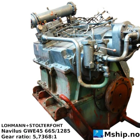 LOHMANN+STOLTERFOHT  Navilus GWE45 66S/1285 — Manufacturer: LOHMANN+STOLTERFOHT , Model: Navilus GWE45 66S/1285, Serial number: Auftrags Nr: 1/220 535, Year: 1988, HP: 2203, kW: 1620, RPM: 775, Gear type: FP  - normal reverse gear for fixed propeller blades, Gear ratio: 5,7368:1