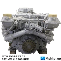 MTU 8V396 TE 74 — Manufacturer: MTU, Model: 8V396 TE 74, Serial number: 556 5123, Year: 1995, HP: 1126, kW: 840, RPM: 1900, Running Hours: 18600, Cylinder bore: 165 mm, Piston Stroke: 185 mm, Number of cylinders: 8, Displacement: 31,65 Liter, Cylinder configuration: V-engine, Fuel Type: Diesel