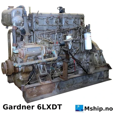 Gardner 6LXDT — Manufacturer: Gardner, Model: 6LXDT, Serial number: 238505, HP: 227@ 1500 rpm / 250 @ 1650 rpm heavy duty/    250@1500 rpm / 275@1800 rpm, RPM: 1500/1650 rpm heavy duty  -  1500/1800 rpm  light duty, Cylinder bore: 130.17 mm, Piston Stroke: 158.75 mm, Number of cylinders: 6, Cylinder configuration: In line, Fuel Type: Diesel, Other: Cylinder volume: 12,7 liter