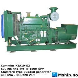 Cummins KTA19-G2 generator set 400 KVA    https://mship.no