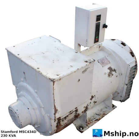 Stamford MSC434D 230 KVA generator — Manufacturer: Stamford, Model: MSC434D, Serial number: J3258/1, Year: 2001, Class: DNV, Generator end type: Stamford MSC434D, Amps: 578, Volt: 230, HZ: 50, kVA: 230