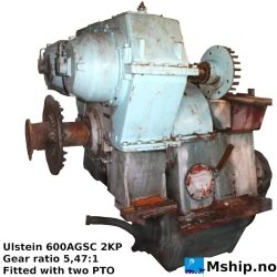 Ulstein 600AGSC 2KP — Manufacturer: Ulstein, Model: 600AGSC 2KP, Serial number: F1401, Year: 1988, Gear type: Non Reversing Gearbox  CPP  - to be used with controllable pitch propeller, Gear ratio: 5.43:1, Remarks: Fitted with two PTO