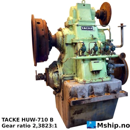 TACKE HUW-710 B — Manufacturer: TACKE, Model: HUW-710 B, Serial number: Fabrik - Nr 210 631 / 3250, Year: 1977, HP: 4500, kW: 3310, RPM: In: 480 - Out: 200, Class: Germanischer Lloyd, Gear type: Non Reversing Gearbox  CPP  - to be used with controllable pitch propeller, Gear ratio: 2,3823:1