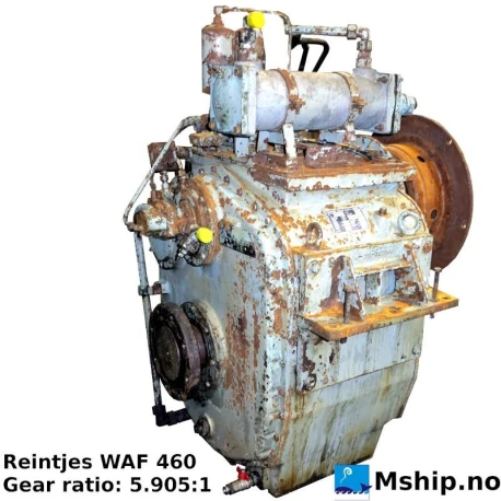 Reintjes WAF 460 — Manufacturer: REINTJES, Model: WAF 460, Serial number: 55858, Performance specification: Max Torque: 3151.5 Nm, Year: 1992, HP: 296, kW: 221, RPM: In:1500   Out: 254, Rotation direction: Engine side: CCW - Propeller side: CW, Other: Oil cooler shown on photos are dismantled / sold and not included., Weight: 1030 kg, Gear type: FP  - normal reverse gear for fixed propeller blades, Gear ratio: 5.905:1