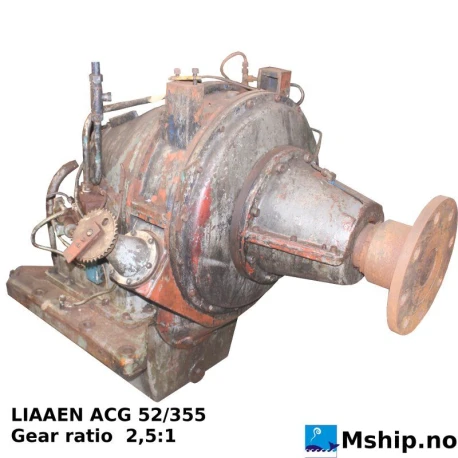 Liaaen ACG 52 — Manufacturer: Liaaen, Model: ACG 52, Serial number: Installation number 1348, Year: 1977, Other: Oil pump is missing, Gear type: Non Reversing Gearbox  CPP  - to be used with controllable pitch propeller, Gear ratio: 2,5:1