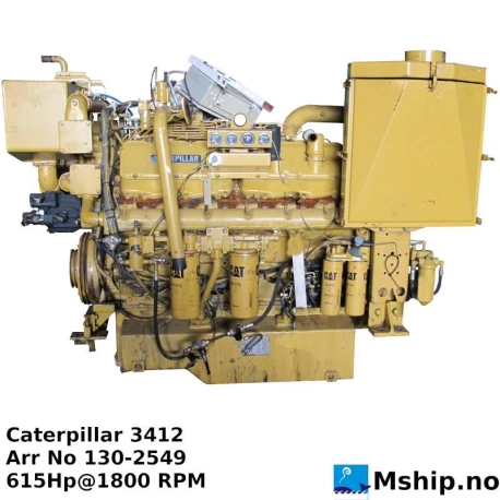 Caterpillar 3412 — Manufacturer: Caterpillar, Model: 3412, Arrangement number: 130-2549, Serial number: 60M07449, Performance specification: 2T-7305, HP: 615, kW: 459, RPM: 1800, Running Hours: 50801, Cylinder bore: 137 mm, Piston Stroke: 152 mm, Number of cylinders: 12, Displacement: 27 Liter, Cylinder configuration: V-engine, Rotation direction: CCW - Counter clockwise seen from aft, Fuel Type: Diesel, Weight: Engine Weight, Net Dry (approx) - kg 2313