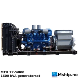 2 x MTU 12V4000 1600 kVA generator set - less that 100 hrs since new. — Manufacturer: MTU, Model: 12V 4000 G23, Serial number: 526 106 648 and  526 106 649, Performance specification: Performance class G3, Year: 2011, HP: 1931, kW: 1420, RPM: 1500, Running Hours: Less than 100 hrs., Cylinder bore: 170 mm, Piston Stroke: 210 mm, Number of cylinders: 12, Displacement: 57,2 Liter., Cylinder configuration: V-engine, Fuel Type: Diesel, Class: Insulation class F, Generator end type: Stamford HVSI804R2, Amps: 118.7, Volt: 10700, HZ: 50, kVA: 1600