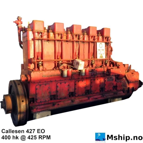 Callesen 427 EO — Manufacturer: Callesen, Model: 427 EO, Serial number: 8416, HP: 400, kW: 298, RPM: 425, Cylinder bore: 270, Piston Stroke: 400, Number of cylinders: 5, Displacement: 114,51 Liter, Cylinder configuration: In line, Rotation direction: CCW, Fuel Type: Diesel, Turbo model: N/A, Class: DNV