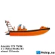 Alusafe 770 Twin — Manufacturer: Alusafe, Model: 770 Twin, Running Hours: 150, Weight: Weight empty: 2 450 kg,  Davit load with 10 persons: 3 500 kg, Remarks: Max speed w/3 persons (250 HP): 31-33 knots - with  Volvo Penta 2x D3 engines, Length Overall LOA Meter: Overall length: 8,15 meters, Length between Perpendicular Meter: Length hull: 7,0 meters, Molded Breadth Meter: Breadth extreme: 2,7 meters, Breadth hull: 2,1 metres , Draft (Maximum) Meter: 0,45 metres, Total Propulsion HP:: 250, Propulsion:: 2x Hamilton 213 Waterjets