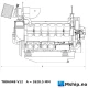 Deutz MWM TBD604 BV12 — Manufacturer: Deutz MWM, Model: TBD604 BV12, Serial number: 7285036, Year: 1986, HP: 1475 hp  @ 1500 rpm 1632 hp  @ 1690 rpm / 1795 hp  @ 1745 rpm, kW: 1100 kW@ 1500 rpm / 1200 kW @ 1690 rpm / 1320 kW @ 1745 rpm, RPM: 1500 /1690 / 1745, Running Hours: less than 150 since new, Cylinder bore: 170 mm, Piston Stroke: 195 mm, Number of cylinders: 12, Displacement: 53,1 Liter, Cylinder configuration: V-engine, Rotation direction: CCW - Counter clockwise seen from aft, Fuel Type: Diesel, Injection pump type: Block pump with internal camshaft. The camshaft gear wheel of the engine drives the gear
wheel, which is mounted on the internal camshaft of the block pump., Other: IMO type double wall  high pressure injection tubes, Weight: 3,89 ton with flywheel, Fuel consumption: 192 - 202 g/kWh using a fuel with a lower calorific value of 42,700 kJ/kg (10,200 kcal/kg) as
per DIN 6271