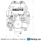 Deutz MWM TBD604 BV12 — Manufacturer: Deutz MWM, Model: TBD604 BV12, Serial number: 7285036, Year: 1986, HP: 1475 hp  @ 1500 rpm 1632 hp  @ 1690 rpm / 1795 hp  @ 1745 rpm, kW: 1100 kW@ 1500 rpm / 1200 kW @ 1690 rpm / 1320 kW @ 1745 rpm, RPM: 1500 /1690 / 1745, Running Hours: less than 150 since new, Cylinder bore: 170 mm, Piston Stroke: 195 mm, Number of cylinders: 12, Displacement: 53,1 Liter, Cylinder configuration: V-engine, Rotation direction: CCW - Counter clockwise seen from aft, Fuel Type: Diesel, Injection pump type: Block pump with internal camshaft. The camshaft gear wheel of the engine drives the gear
wheel, which is mounted on the internal camshaft of the block pump., Other: IMO type double wall  high pressure injection tubes, Weight: 3,89 ton with flywheel, Fuel consumption: 192 - 202 g/kWh using a fuel with a lower calorific value of 42,700 kJ/kg (10,200 kcal/kg) as
per DIN 6271